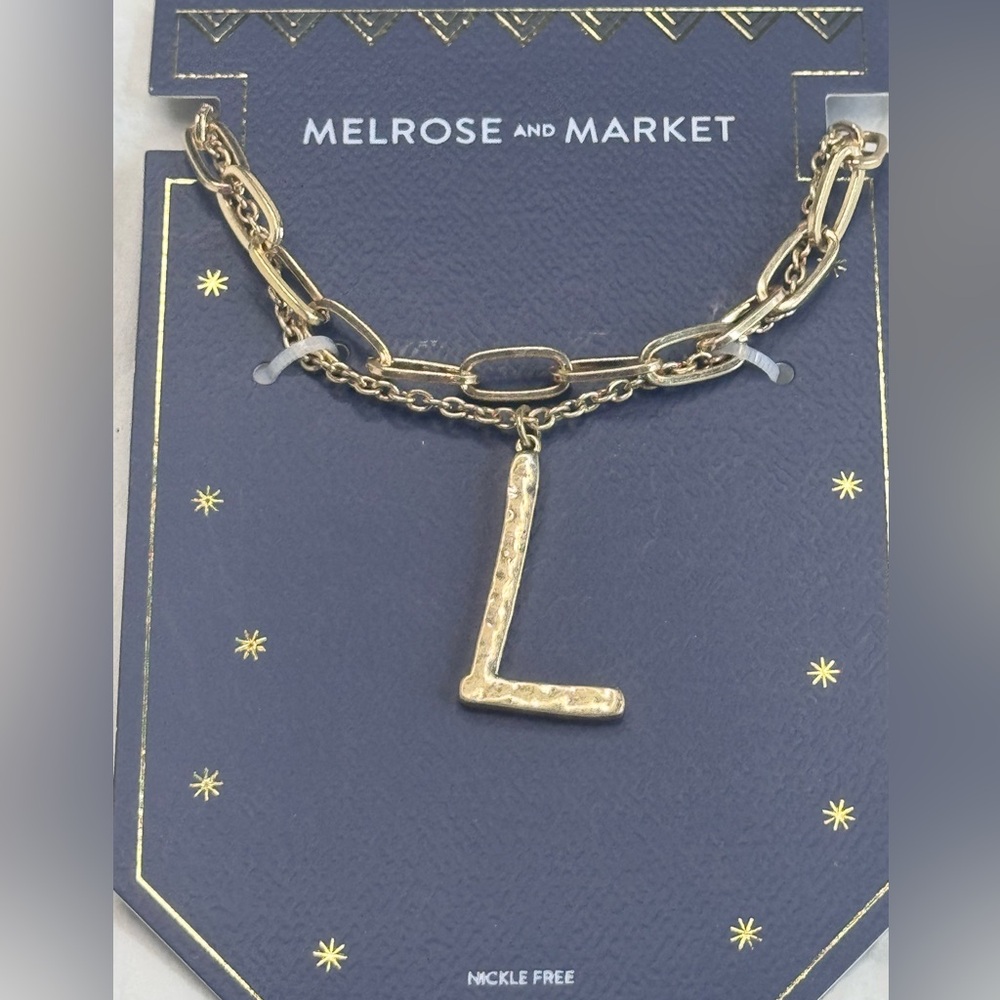 Melrose and Market Gold Multi Chain Necklace with Initial “L” Pendant